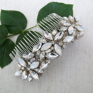 Erin Cole Bridal Hair Comb, Crystal Bridal Hair Comb, Clear, White Opal Crystals